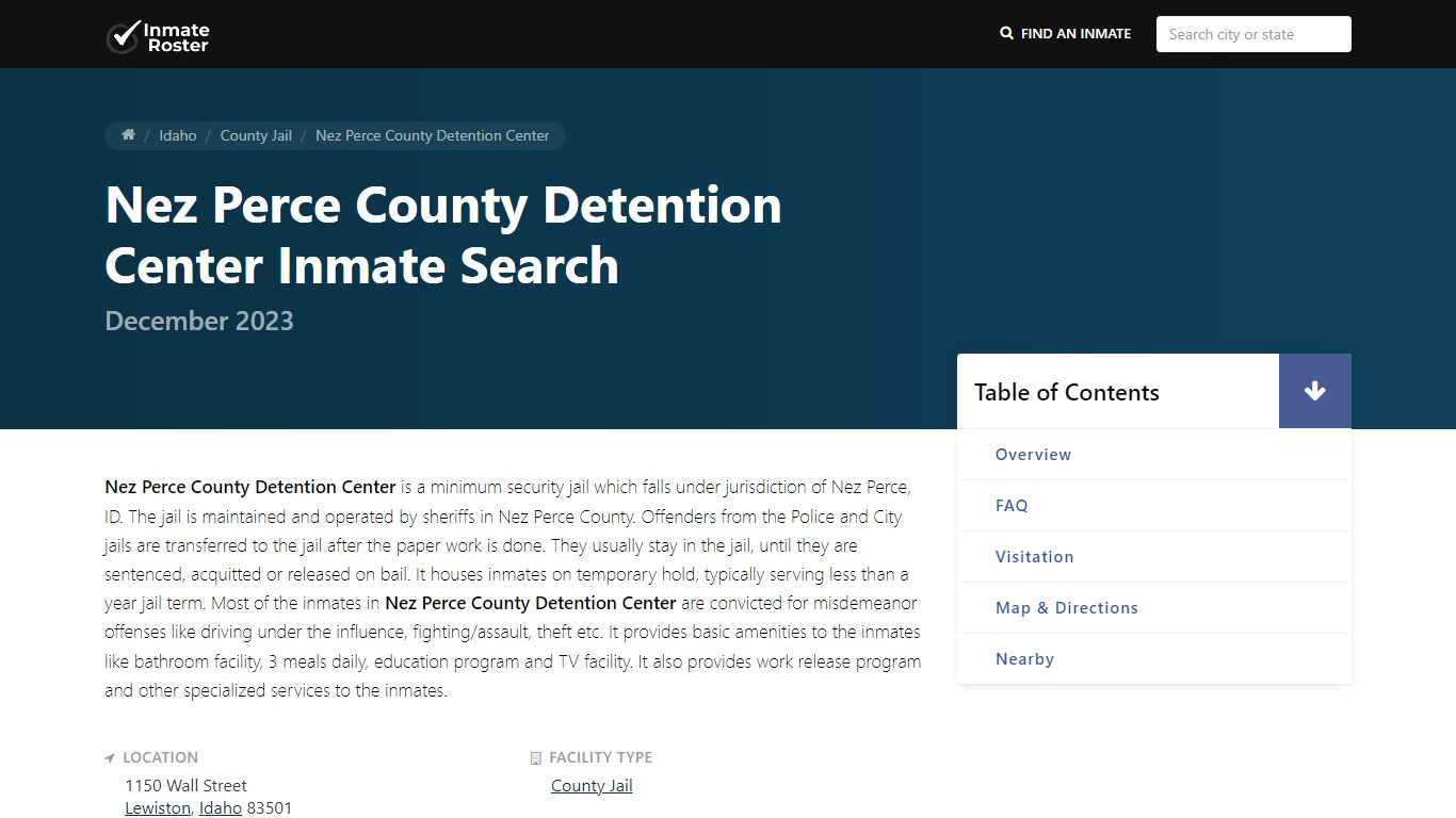 Nez Perce County Detention Center Inmate Search