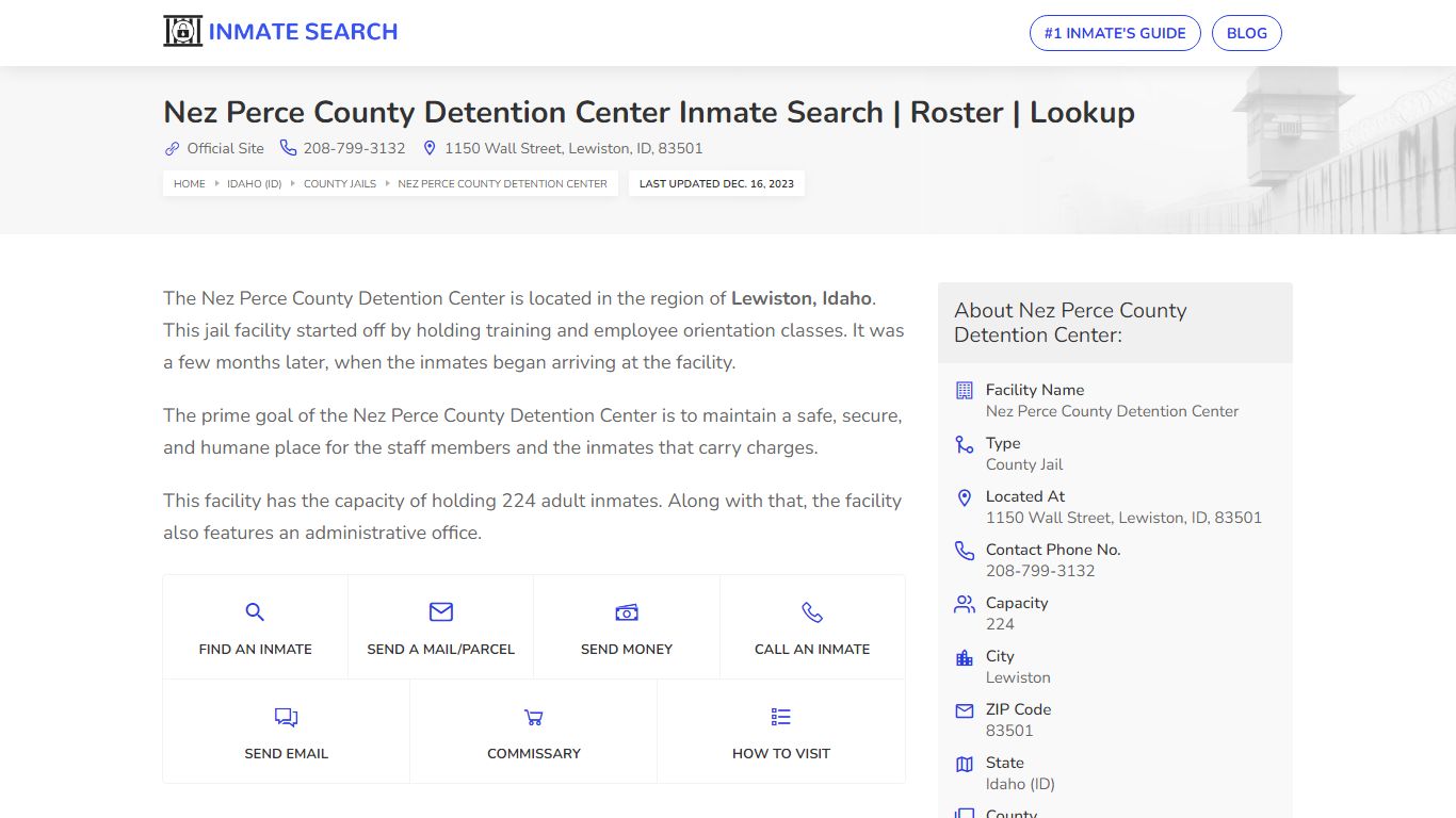 Nez Perce County Detention Center Inmate Search | Roster | Lookup